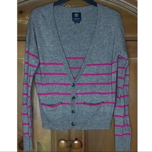 AEO Stripped Tan/Pink Cardigan.